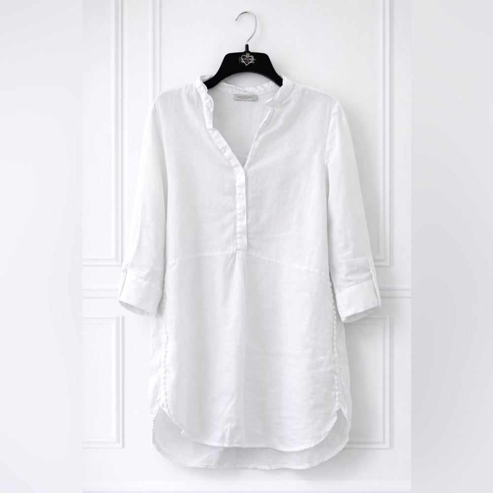 Laura Bianchi  White Linen Button Front Blouse Size L